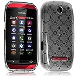  Seluxion – Carcasa estilo círculo para Nokia Asha 306, color gris translúcido