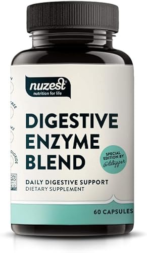 Nuzest Enzimas digestivas apoyo digestivo diario, absorción de nutrientes, sin OMG, sin levadura, sin gluten, sin soja, 60 cápsulas veganas