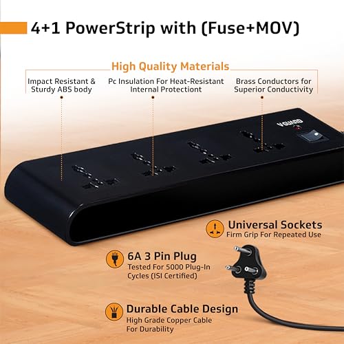 Image of V-Guard Extension Board (MOV+Fuse) for Home & Office | 1.5m | 4 Sockets