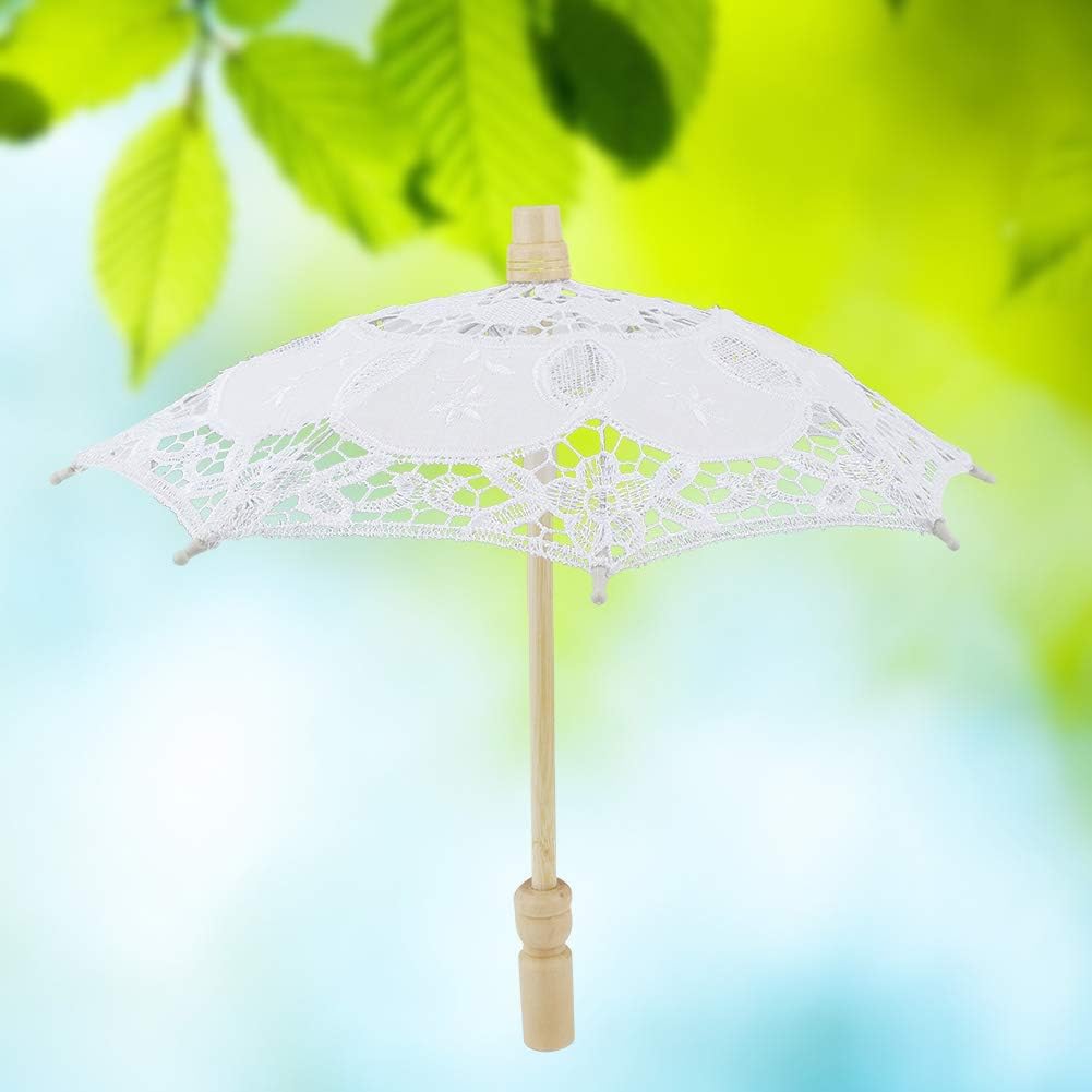 Lace Umbrella Bridal Umbrella Parasol Vintage Wood Embroidery Parasol Wedding Bride Photography Umbrella Photography props (White) - Image 4