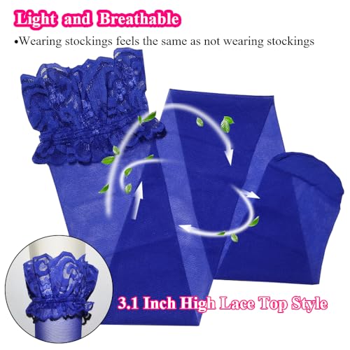 Image of Thigh High Stockings Lace Top, Women's Semi Sheer Sexy Stay Up Halloween Lingerie Thigh High Stockings