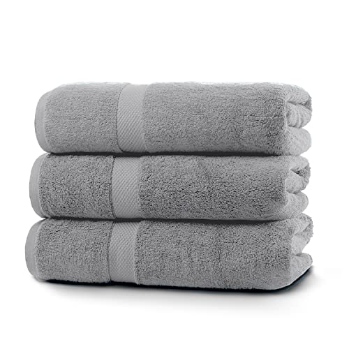 Villa Celestia 700 GSM Premium Light Grey Bath Towel 100% Cotton Silver Towels Bathroom Soft Bath Towels Body Towels Silver Towel Set for Bathroom 27x54 Inc Lt. Grey Bath Towels Set of 3