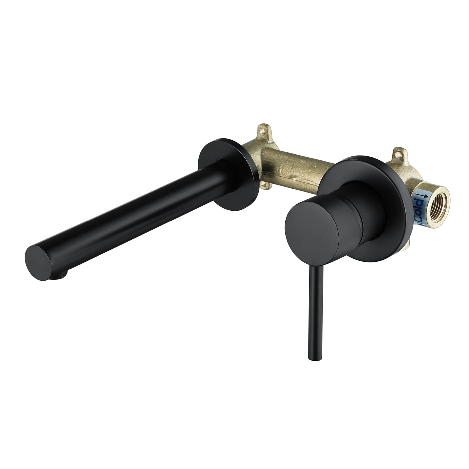 Robinet de salle de bain mural noir mat avec vanne eau chaude et froide