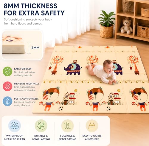 Image of TARKAN Extra Thick Reversible Baby Play Mat For Hard Floor, BIS Safety Certified, BPA Free Foldable Foam Crawling Mat (6.5x4.5 ft, 8mm Thickness) ABCD - Circus