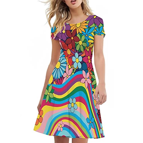 Image of AFPANQZ Womens Casual Summer Lightweight Vintage Dress Short Sleeve Midi Dress Knee-Long Luxury Formal Dress