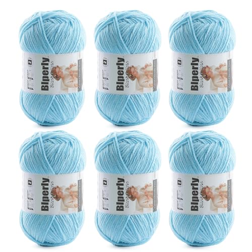 Image of Skinny Chenille Yarn for Crocheting and Knitting, 6 Pack of 50g /158yds - 948yd Total, Soft Fluffy Yarn for Crochet Amigurum & Baby Blankets, Thin Chenille #2 Plush Crochet Yarn (6, Sky Blue)