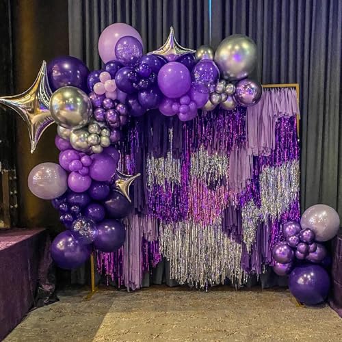Image of Purple Balloon Garland Arch Kit, 134PCS Purple and Silver Balloons with Different Size for Birthday, Wedding, Baby Shower Decorations