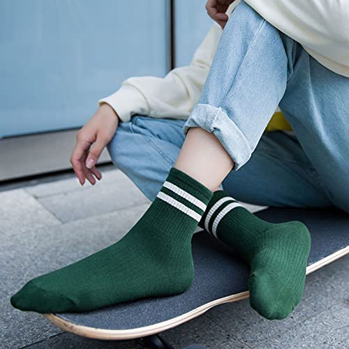 Two Stripes Crew Socks Solid Color Quartz Socks Vintage Colorful Dress Socks for Women, Men4