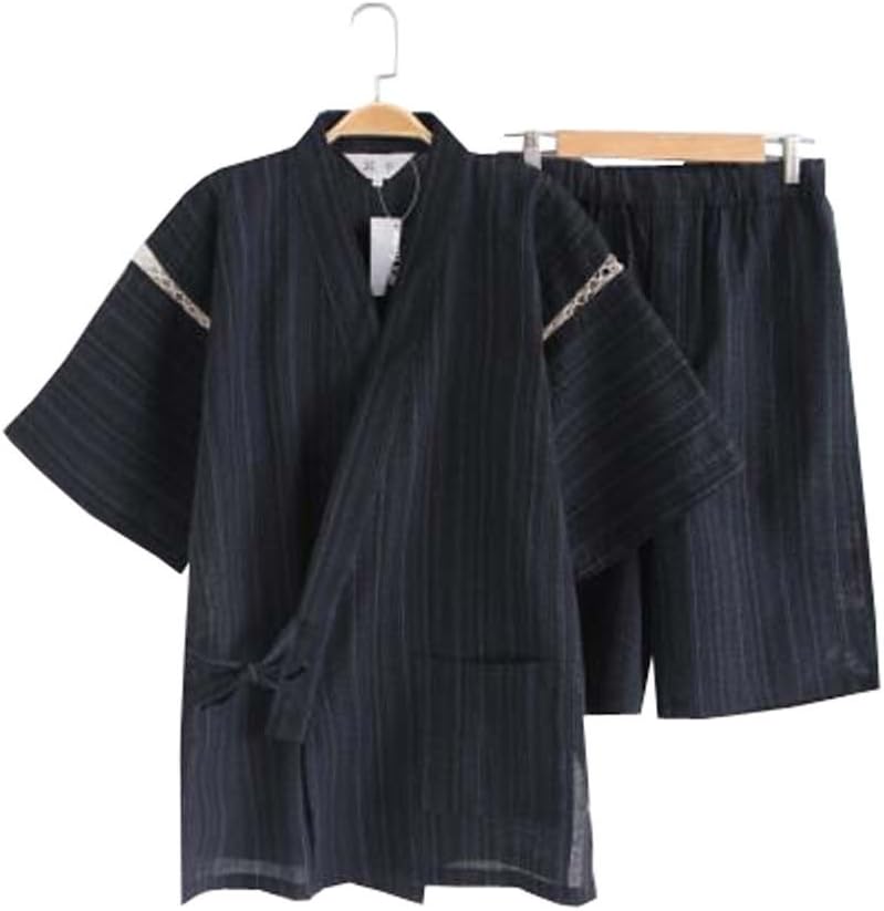 Men's Kimono Jinbei Shirt and Pant Japanese Loungewear/Spa Bathrobe (Short) - B