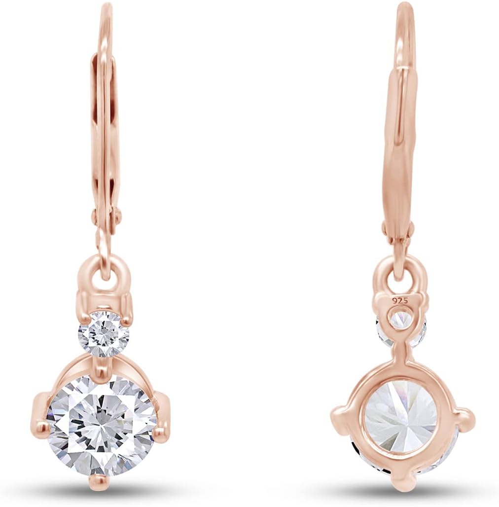 SAVEARTH DIAMONDS 2 1/10 Carat Lab Created Moissanite Diamond Lever Back Dangle Drop Earrings In 14K Gold Over Sterling Silver Jewelry For Women, 2.10 Cttw)