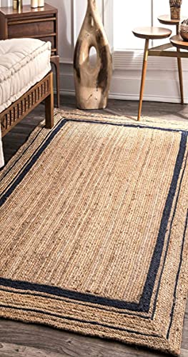 Image of Jute Braided Natural Hand Woven & Reversible Rug for Living Room Kitchen Entryway, Farmhouse Rustic Burlap Carpet Floor Mat (Bdesign, 2X6-feet)