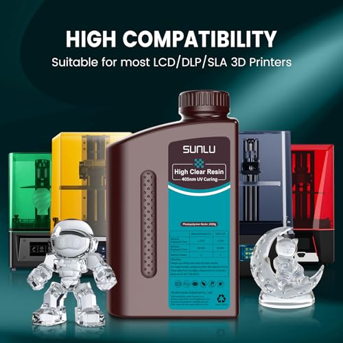 Image of SUNLU High Clear 3D Printer Resin, High Transparency 3D Printing Resin, Resist Yellowing Clear Resin, 405nm UV Curing 3D Printing Photopolymer Resin, Suitable for LCD /DLP /SLA 3D Resin Printer, 1000g