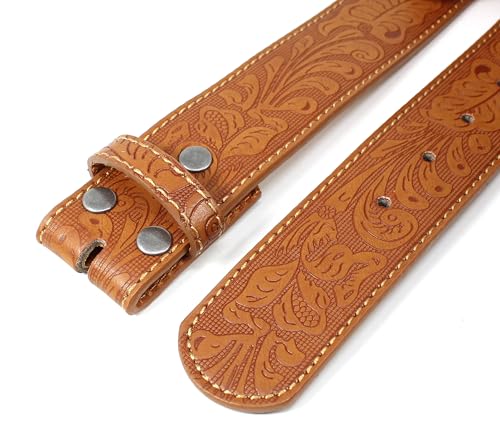 Image of BC Belts Western Leather Belt Strap - 1.5 inch Wide with Embossed Scrollwork Without Buckle for Men & Women, Cowboy /Cowgirl Style