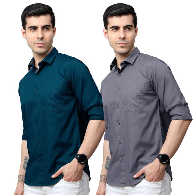 tee projekt Cotton Shirt for Men ll Front Pocket Shirt ll Stylish Long Sleeve Shirt ll Soild Regular Fit (Pack of 2)-picture-31
