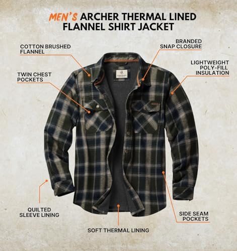 Image of Legendary Whitetails Mens Thermal Lined Shirt Jacket Plaid Flannel Polyfill Insulated Shacket