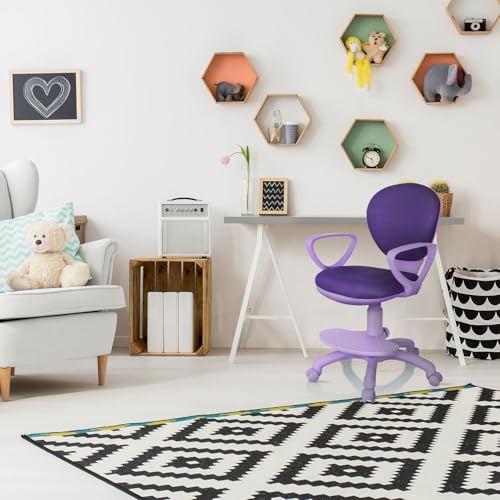 Miniatura 2 de Hjh Office 671009 Silla De Escritorio Para Niños Kid Colour Tela Lila, Silla Giratoria Con Apoyabrazos Y Reposapies