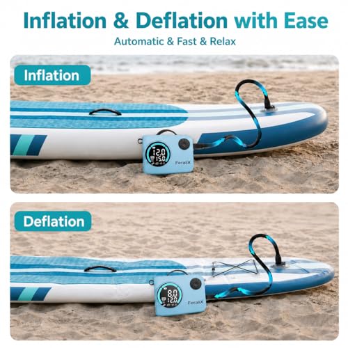 FeraliX Electric Paddle Board Pump, 20 PSI Rechargeable SUP Air Compressor with Auto Shut-Off, Dual Stage Inflation & Deflation for Paddleboards, Kayaks, Boats,Blue — view 4