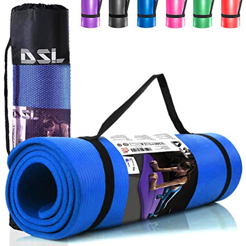 DSL 15mm Extra Thick Large 61 x 185cm Yoga Mat with Carry Handle Non Slip Gym Exercise Fitness Pilates Workout Mat Black/Blue/Purple/Pink/Green/Red (Blue)