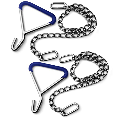 DEXSUR Durable OB Handle Apparatus with 2 Handle Puller Hooks and 2 Chains - Stainless Steel for Cow Goat and Cattle Delivery Instruments on Dairy Farms 30 Inch