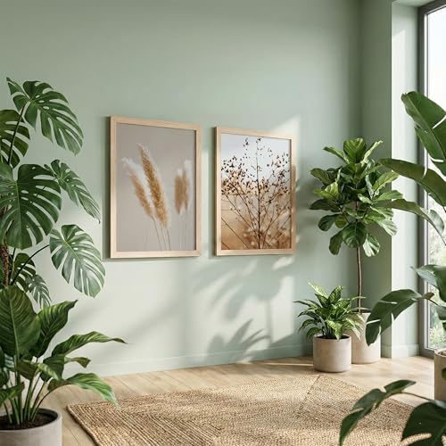 Image of NoWorries illustration design Wall frames for Home decoration / paintings for living room, bedrrom and office decor (Theme- minimal (Synthetic Wood frame) (Leminated 300 GSM Print) (framed, Multicolur) Set of 2