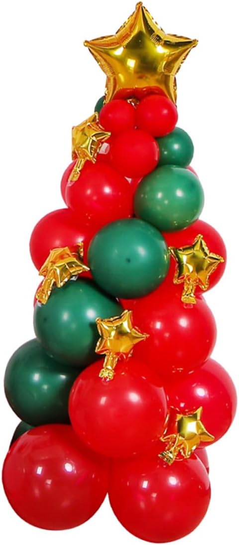 HEMOTON Christmas Tree Latex Balloons Set, Red and Green Xmas Printed Balloons Party Decor Kit for Holiday Festival Supplies