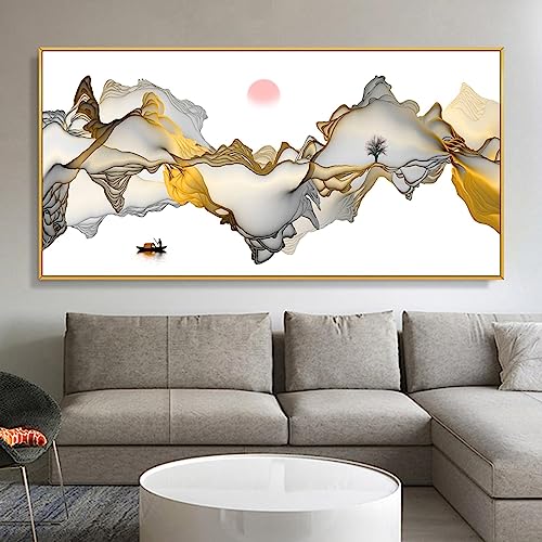 Peinture sur toile montagne abstraite géante 80x160cm pour décoration murale de salon moderne