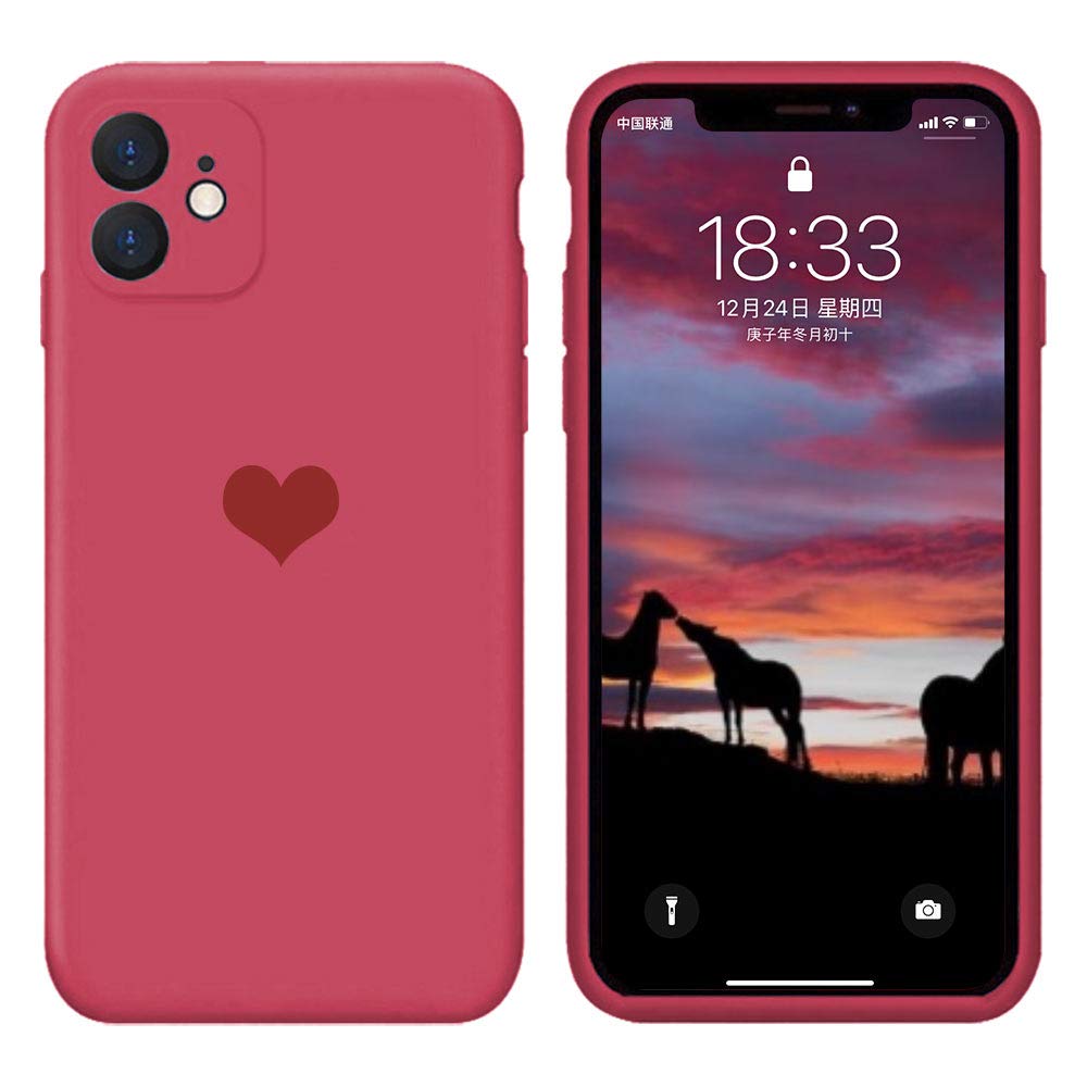 Meweri Liquid Silicone Case Compatible with iPhone 12, Slim Liquid Silicone Soft Gel Rubber case Soft Microfiber Lining Cushion Shell Case Protective Cover for iPhone 12 (Camellia Red)