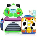 Disney Conjunto de mochila e lancheira Toy Story – Pacote com mochila Buzz Lightyear de 41 cm, lancheira amadeirada, garrafa de água, adesivos, mais | Mochila escolar Toy Story para crianças