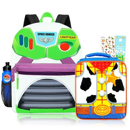 Disney Toy Story Backpack and Lunch Box Set - Bundle with 16 Buzz Lightyear Backpack Woody Lunch Box Water Bottle Stickers More | Toy Story School Bag for Kids