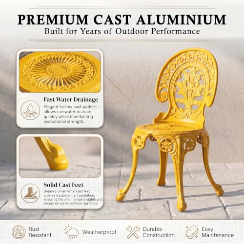 Image of BRISHI Cast Aluminium Garden Patio Seating Chair and Table Set for Balcony Outdoor Furniture with 1 Table and 4 Chair Set (Yellow)