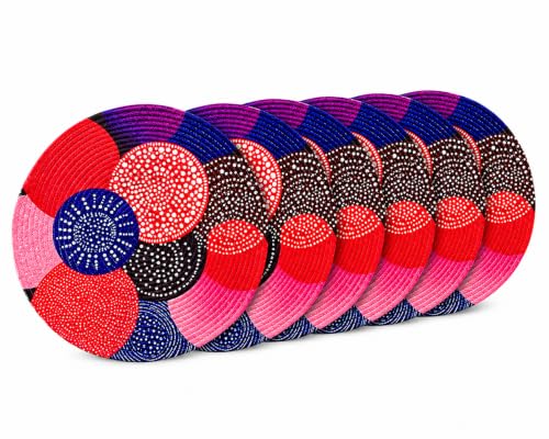 Image of Zimittory Round Cotton Dining Table Mats Set of 6, 14-inch, Berry Burst