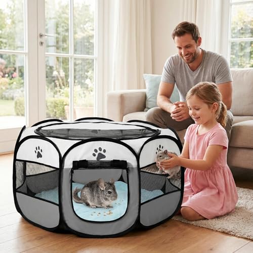 Welpenauslauf 74x74x48cm, BRIMOREA Katzenkäfig Hundekäfig für zuhause, Gitterbox Hund Wurfbox für Katzen Kaninchenstall innen Katzengehege Balkon Katzenkäfig für Draußen Hasen Auslauf(Grau)