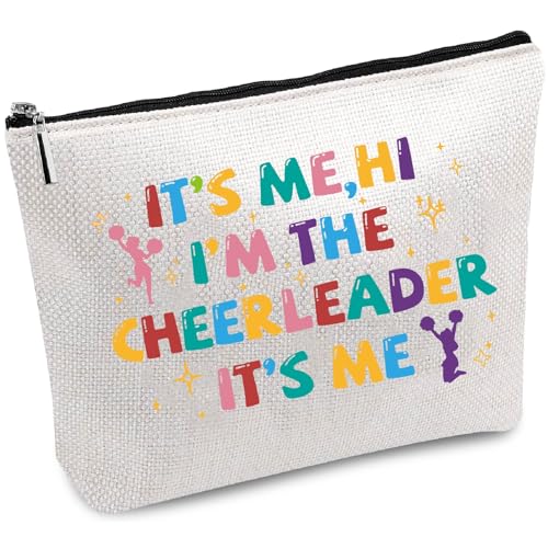 CREATCABIN Cheerleader Makeup Bag Canvas Cosmetic Bag Multi Purpose Pen Case Zipper Toiletry Travel Bag Case Purse Pouches Portable Survival Kit for Women Cheerleading Teammate Gifts 10x7Inch