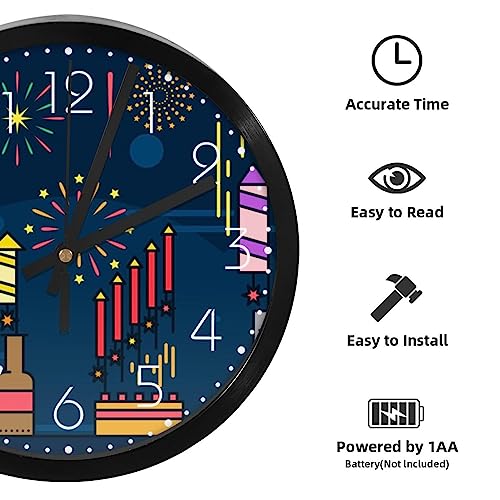 Horloge murale silencieuse à quartz ronde design feu d'artifice