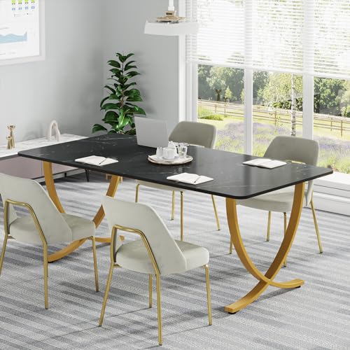 Image of Tribesigns Executive Desk, 63 inch W x 31.5 inch D Large Office Desk, Modern Computer Desk Conference Table Meeting Room Table, Business Furniture for Home Office, Black and Gold
