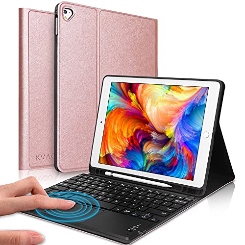 iPad 6th Generation Case with Keyboard, Smart Trackpad, Compatible with iPad 6th Generation,iPad 5th Gen, iPad Pro 9.7 inch, iPad Air 2,iPad Air, Protective Folio Cover Case with Keyboard -Rose Gold