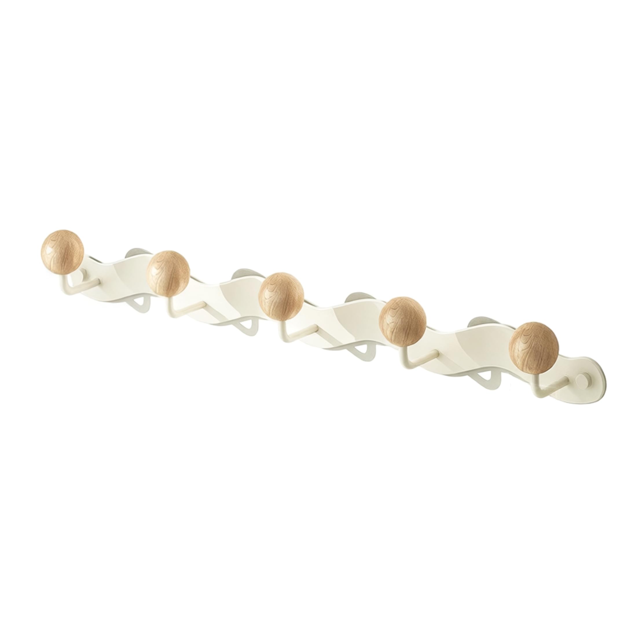 Tsawntd Multi-Purpose Hooks, Wood Wall Hooks, 5-hook Coat Rack Wall Mount, Wooden With Bamboo Ball Heads - Space-saving, Dual Installation | White