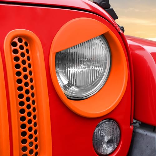Image of Mesh Grille Grill Insert+ Headlight Turn Light Cover Trim Fit for 2007-2018 Jeep Wrangler JK JKU Style A(Orange)