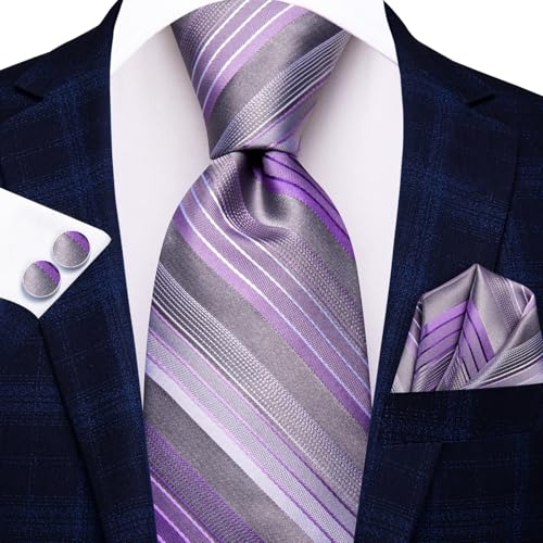 Image of Dubulle Mens Tie and Lapel Pin Paisley Striped Floral Necktie for Men Pocket Square Cufflinks 4PCS Set Wedding Party