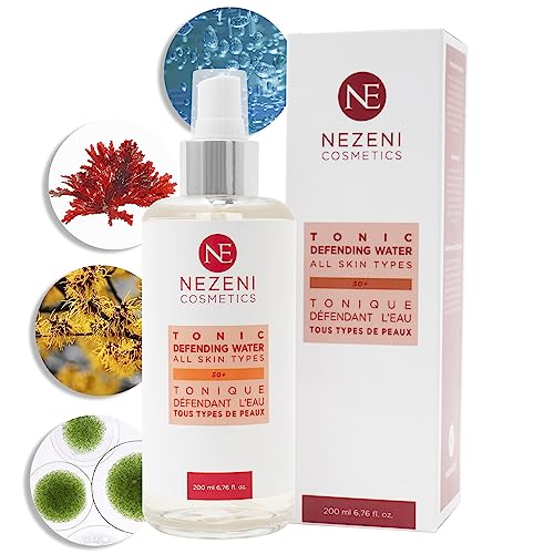 Nezeni Tónico Facial Defending Water 200 ml | 8 Principios Activos | Ácido Hialurónico, Extracto de Hamamelis y Extractos de Microalgas | Vegano | Para Todo Tipo de Pieles | BAJO EN CONSERVANTES