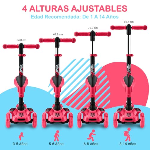 Image of Hurtle 3-Wheeled Scooter for Kids - Wheel LED Lights, Adjustable Lean-to-Steer Handlebar, and Foldable Seat - Sit or Stand Ride with Brake for Boys and Girls Ages 1-14 Years Old