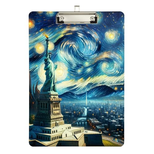 自由の女神 星月夜クリップボード プラスチック、両面プリントクリップボード メタルクリップ付き 12.5インチ x 9インチ