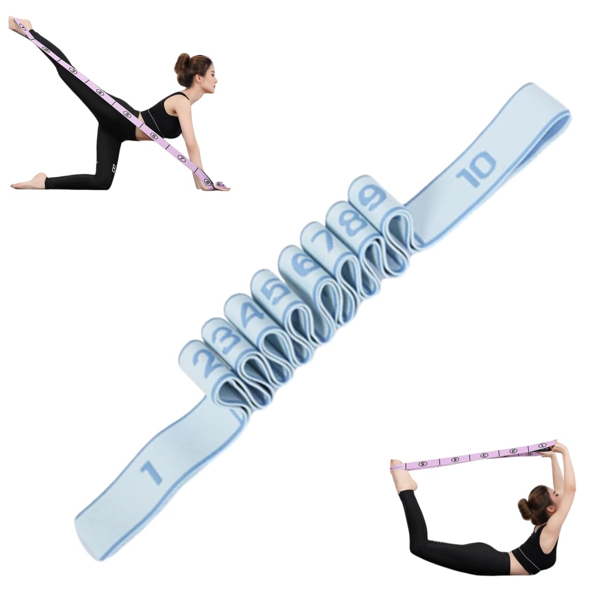 Fitness Resistance Band for Stretching and Yoga - Numbered Resistance Band for Glute Training, 8-Section Elastic Training Bands for Yoga (Blue, 10 Grids) — image 1