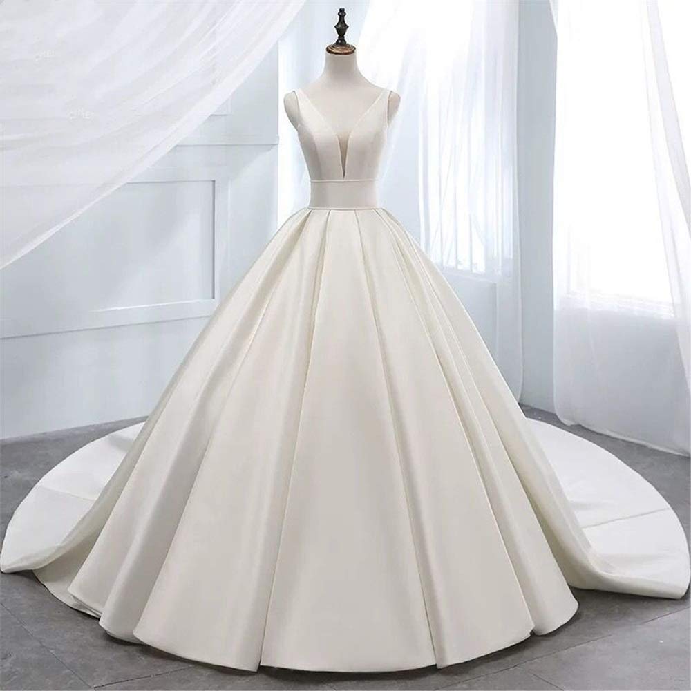 Vestido de Dama de Honor de Boda Vestido de Noche de Boda de Manga Corta Y Encaje Largo de Línea, Blanco, 12