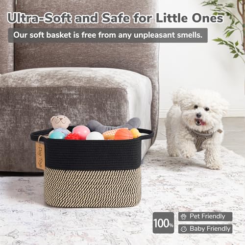 Image of Goodpick Woven Storage Basket for Shelves, Rectangle, Black & Jute | 13 inch x 10 inch x 9 inch Stylish Gift Basket for Home Decor, Wicker Baskets for Shoes, Toys & Books Storage, Reinforced Handles
