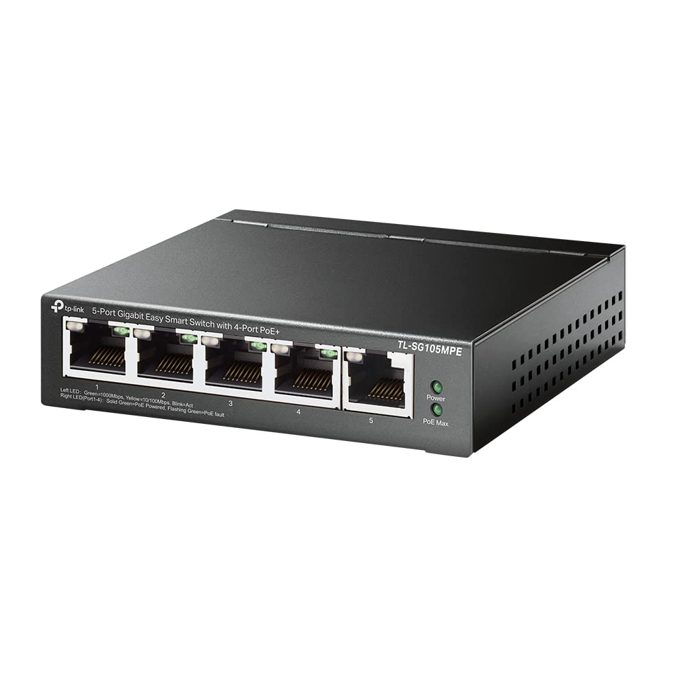 TP-Link Switch PoE TL-SG105MPE, 5 Ports avec 4 Ports PoE+ (120 Watt, Ieee-802.3afat PoE, sans Ventilateur, Plug and Play, boîtier métallique Robuste)