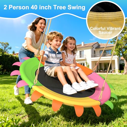 Image of 40 inch Saucer Swing with Frame for Kids Outdoor, 440lbs Swing Set with Heavy Duty Metal Stand, Outdoor for Toddler and Kids 3-8 Backyard