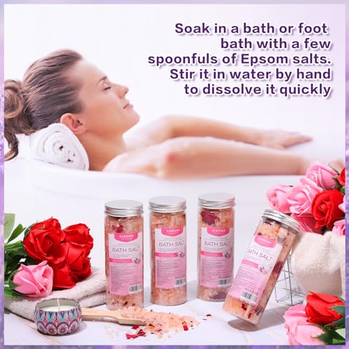 Bath Salts Set -56 oz, Pack of 4 Natural Epsom Salt for Soaking Rose Salts kit - Essential Oils Relaxes and Better Sleep Himalayan Pink Salt Foot Soak Tea Tree Oil for Women - Image 6