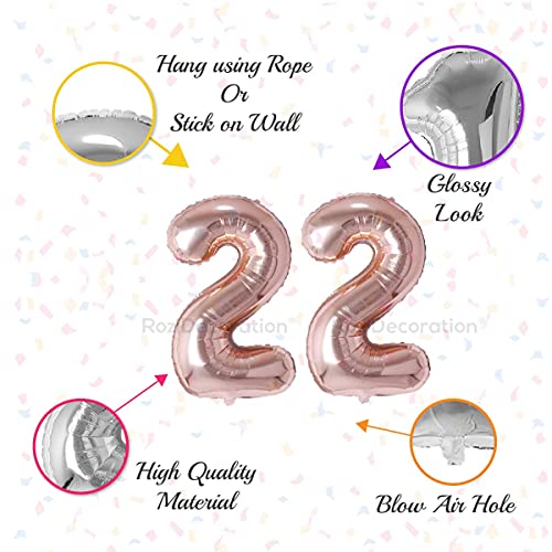 Image of Rozi Decoration 32 Inch Rose Gold Number 22 Foil Balloons | Anniversary and Birthday Decoration | Pack of 2 Pcs