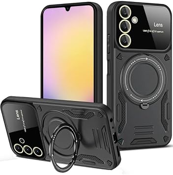 Coverzone Compatible Case with Samsung Galaxy A16 5G Joy Joy Stand Lens Protected 360° Degree Rotating Halak Ring Apparatus Cover Black